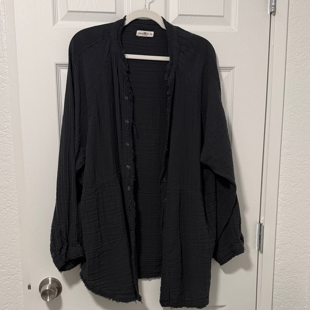 NATURAL LIFE Charcoal Button Down Long Sleeve Shirt